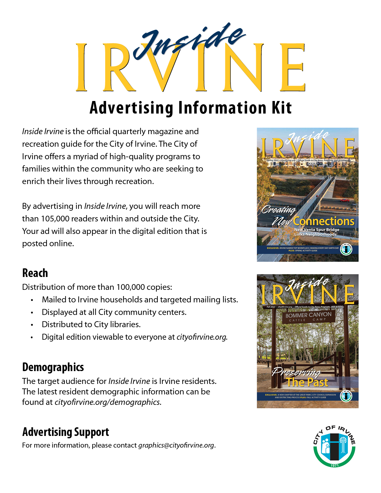 Advertising in Inside Irvine City of Irvine